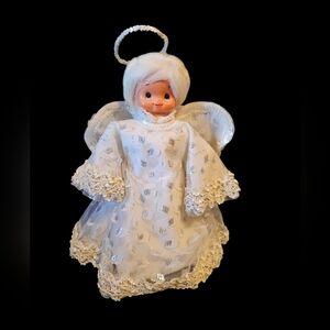 🎄 Vintage Christmas Angel – White Lace,‎ Sequins & Halo –